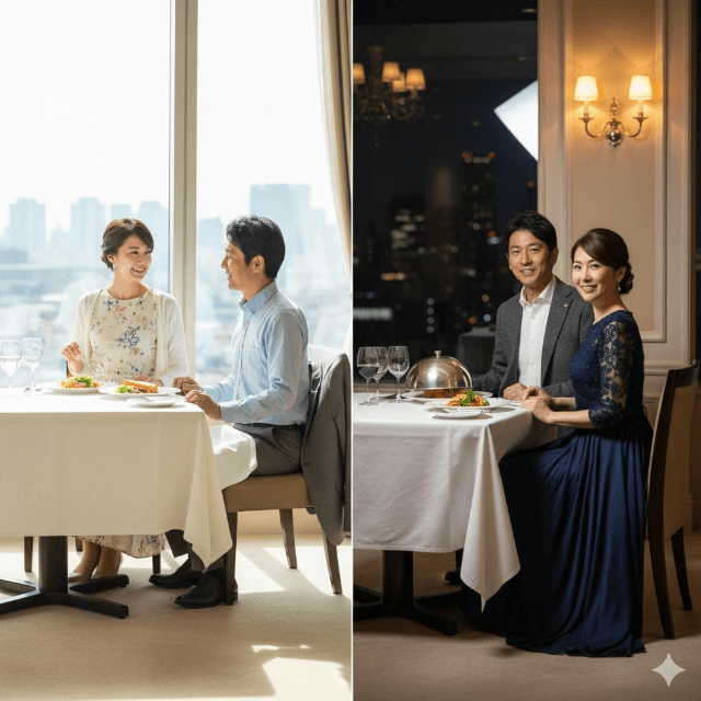 ホテル40代 ランチとディナーの服装の違い