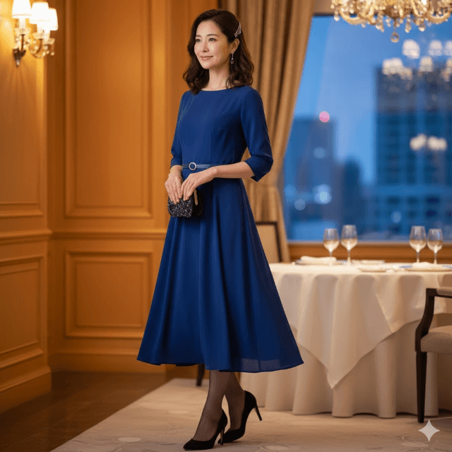 ホテルディナー服装 40代女性ワンピース最強説