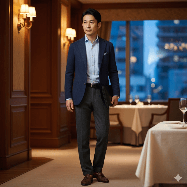 ホテルディナー服装 40代男性はジャケットが必須