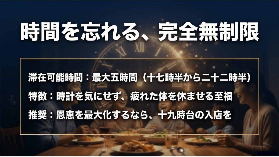 最大5時間滞在可能で時間を気にせず楽しめるル・ジャルダンの時間無制限システムについて